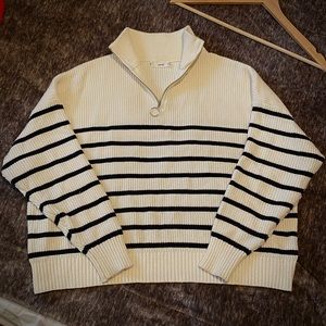 Mango half-zip striped oversized sweater in ecru.